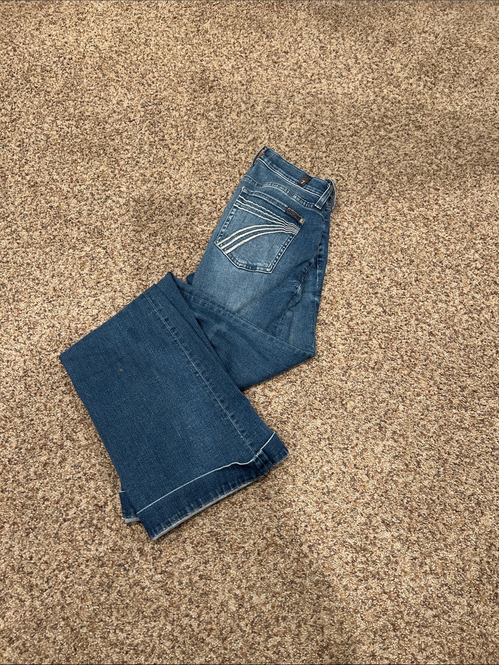 7 For All Mankind Dark Blue Bootcut Jeans with Contrast Stitching